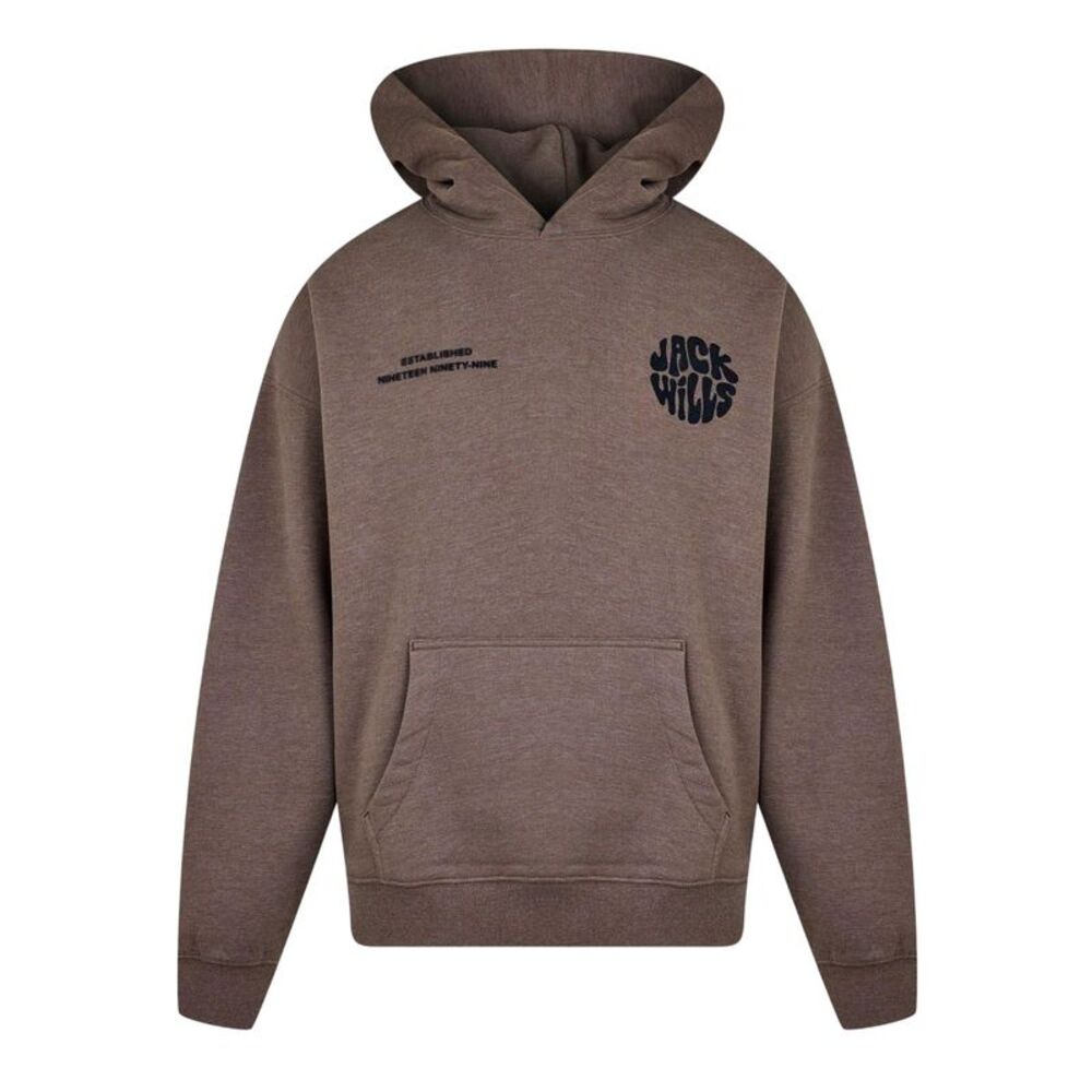 Jack Wills Mens Circle Logo Slouch Hoodie / Brown Marl